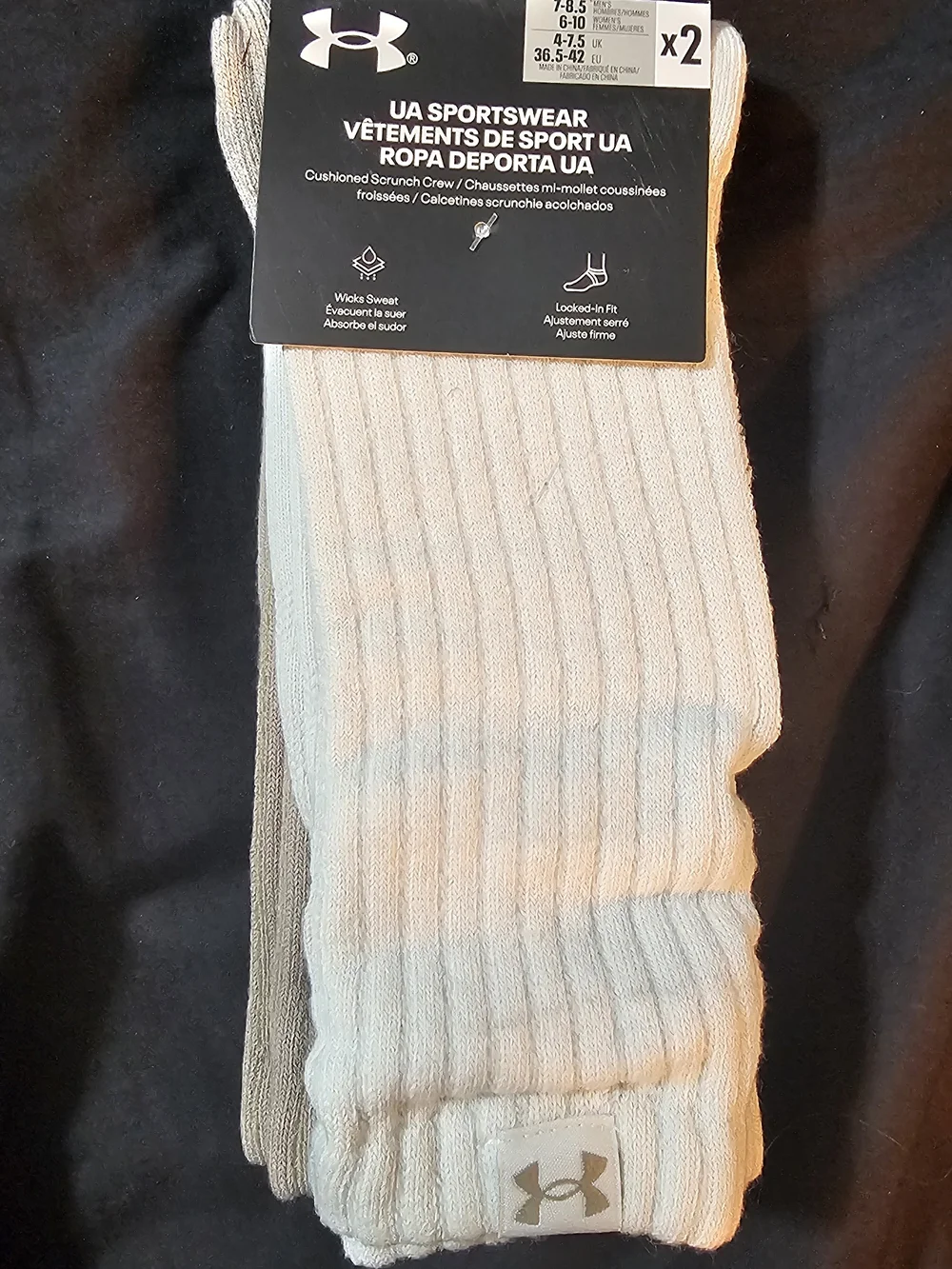 Under Armour Ribbed Crew Socks in White and Tan (2-Pack)